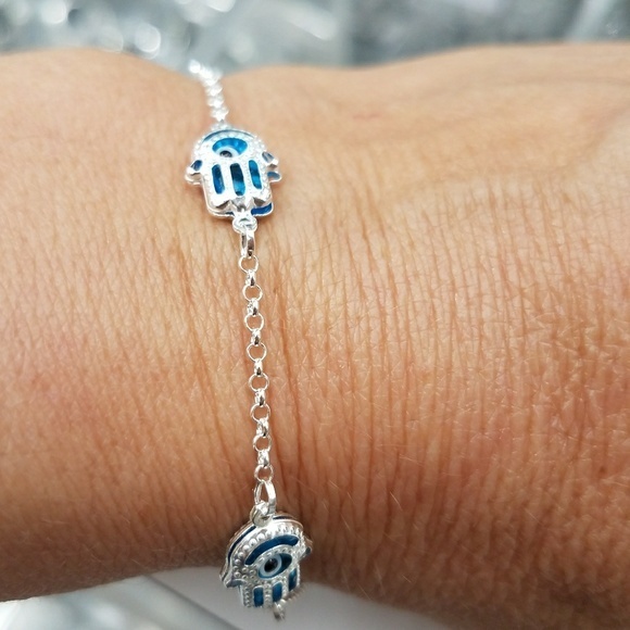 Jewelry - Evil eye Chamseh Blue & Silver Bracelet 7.5 inches